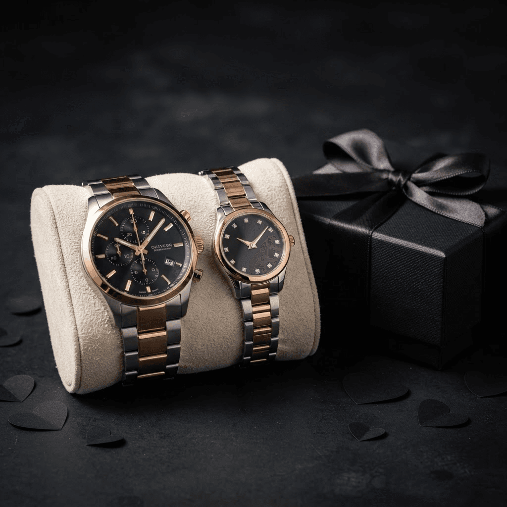 His and hers couple watch set with gift box
